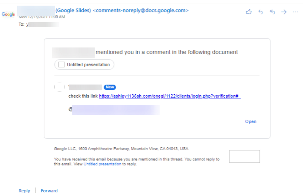 Hackers are sending malicious links through Google Doc comment emails