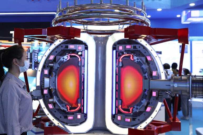 A model of a tokamak, a key component in the process of nuclear fusion for electricity generation.