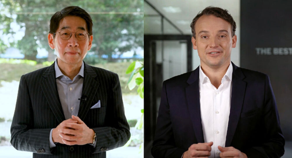 協業拡大を発表したNEC 社長兼CEO（最高経営責任者）の森田隆之氏（写真左）とSAP CEOのChristian Klein氏