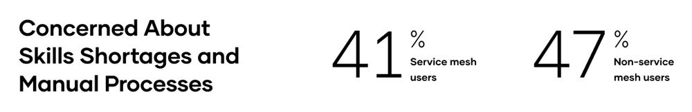 図：サービスメッシュユーザーも非ユーザーも、スキル不足と手動プロセスに課題を感じている