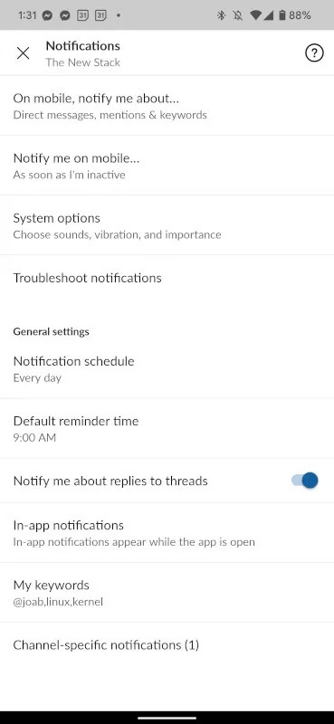 図1：Slackモバイルアプリの「Troubleshoot notifications」（通知のトラブルシューティング）ツール。