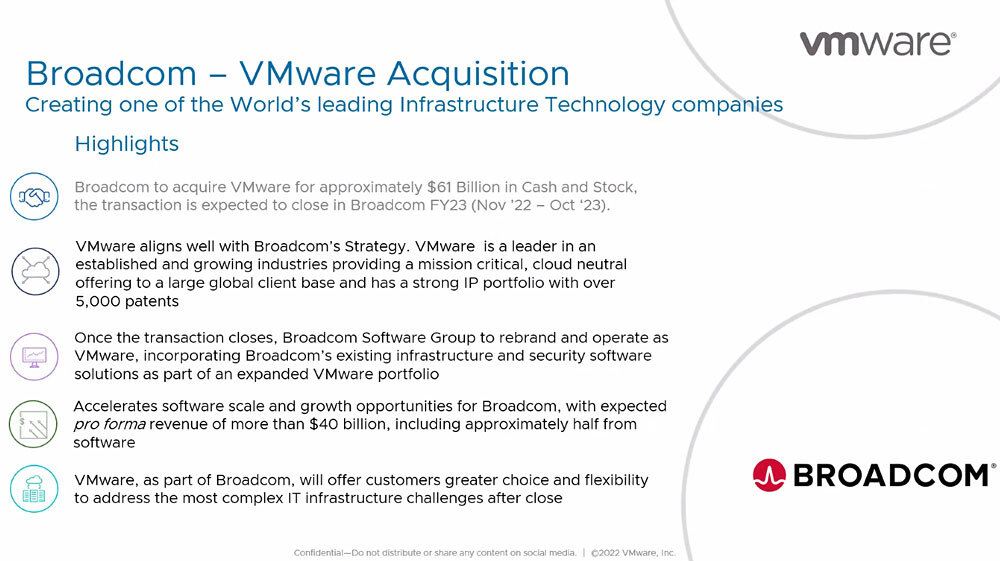 BroadcomとVMwareの主な買収合意事項