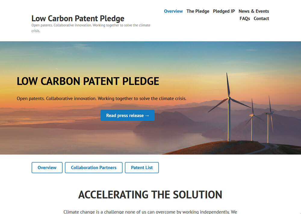 「Low-Carbon Patent Pledge」のウェブサイト