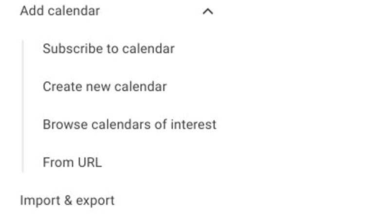 Googleカレンダーの「Settings」（設定）ページで、左側のサイドバーからカレンダーを追加する。（提供：Jack Wallen/ZDNET）