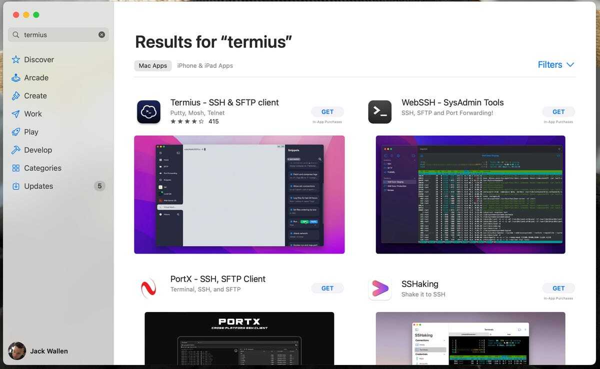 macOSのApp StoreからTermiusをインストールする。 （提供：Jack Wallen）