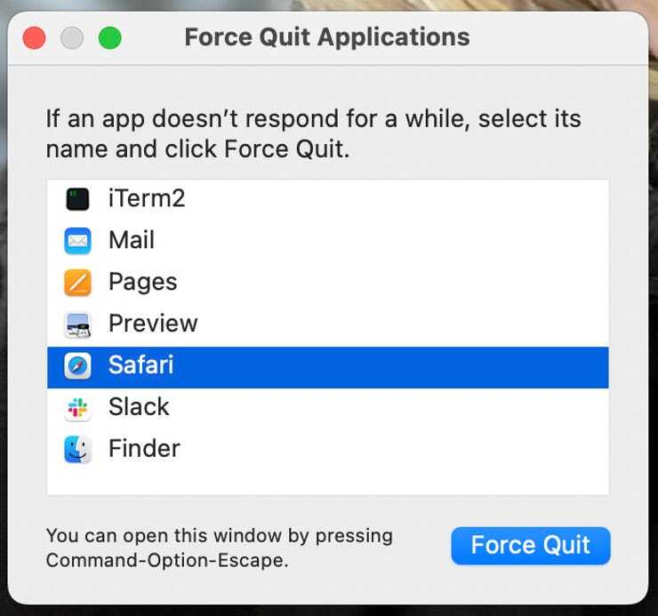 「強制終了」ツールを使用すれば、macOSのユーザー向けアプリを強制終了できる。（提供：Jack Wallen）