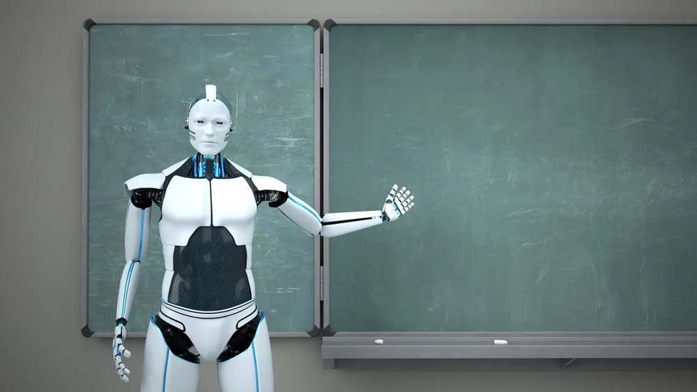 教壇に立つ人型ロボットのイメージ