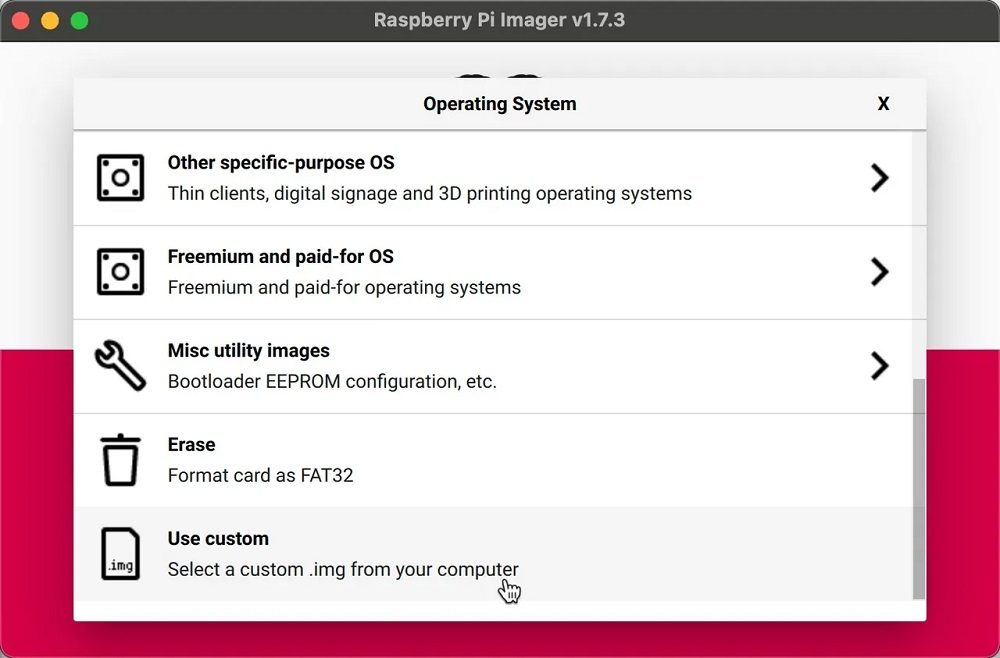 Raspberry Pi Imagerを使用して、カスタムOSをmicroSDカードに書き込む。提供：Adrian Kingsley-Hughes/ZDNET