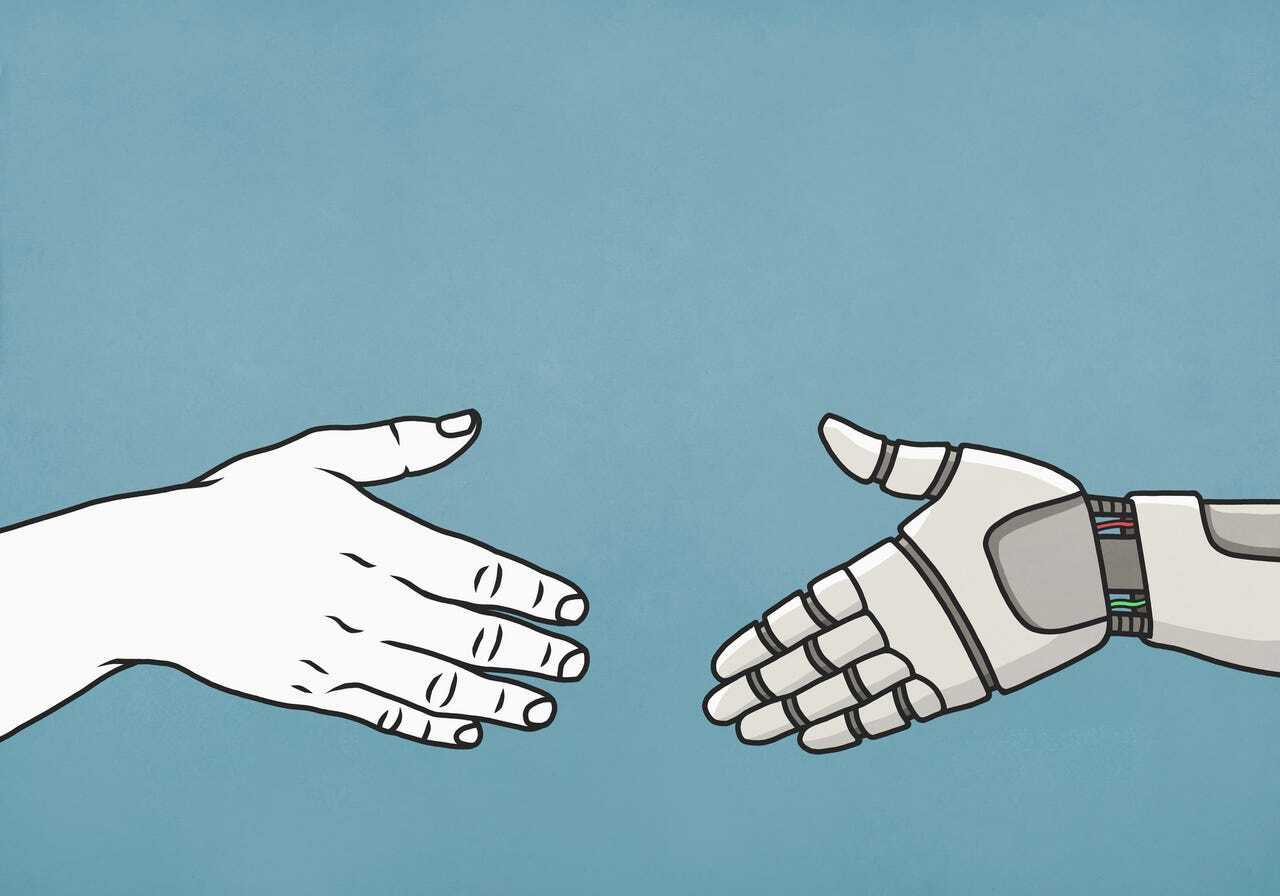 人とロボットが握手するイラスト