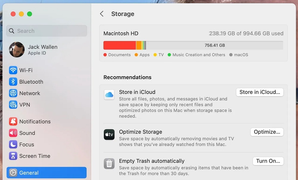 このセクションから、「iCloudに保存」や「ゴミ箱を自動的に空にする」を有効にすることもできる。提供：Screenshot by Jack Wallen/ZDNET