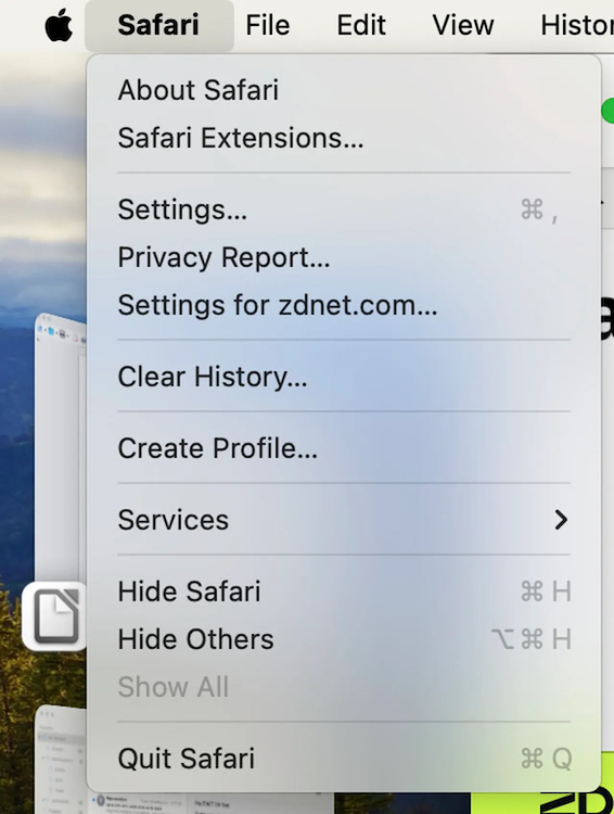 プロファイルマネージャーには、Safariメニューからアクセスできる。提供：Jack Wallen/ZDNET
