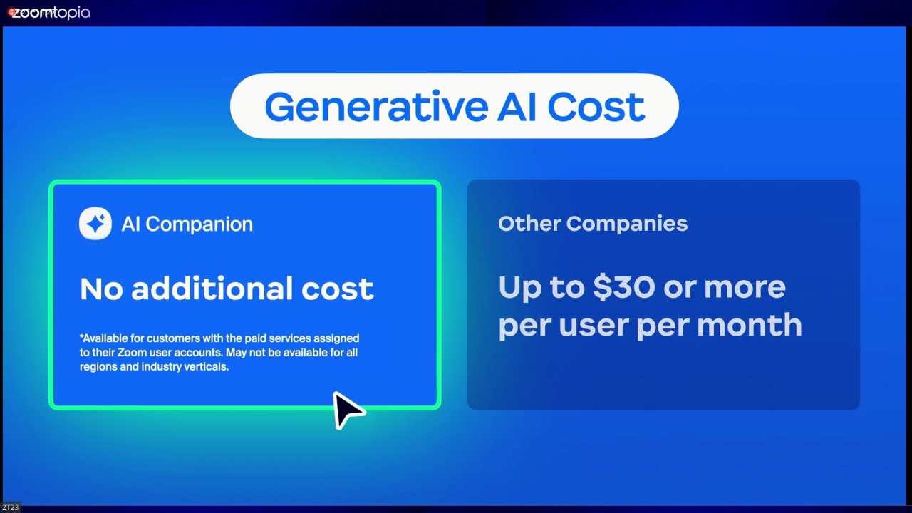 図1：生成AIのコストの比較（出典：「Zoomtopia」オープニングキーノートの提示資料）
