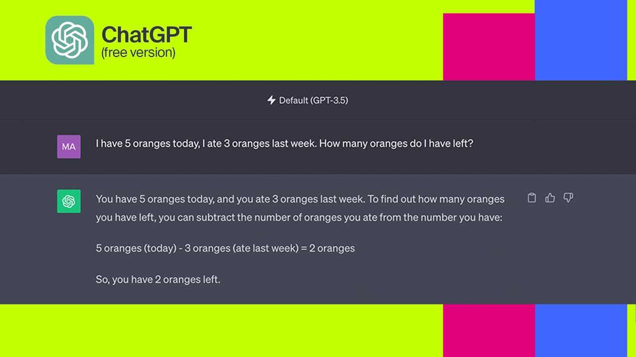 デフォルトの「GPT-3.5」モデルで動作するChatGPTの無料版は、われわれの質問に間違った答えを返した。提供：Screenshot by Maria Diaz/ZDNET