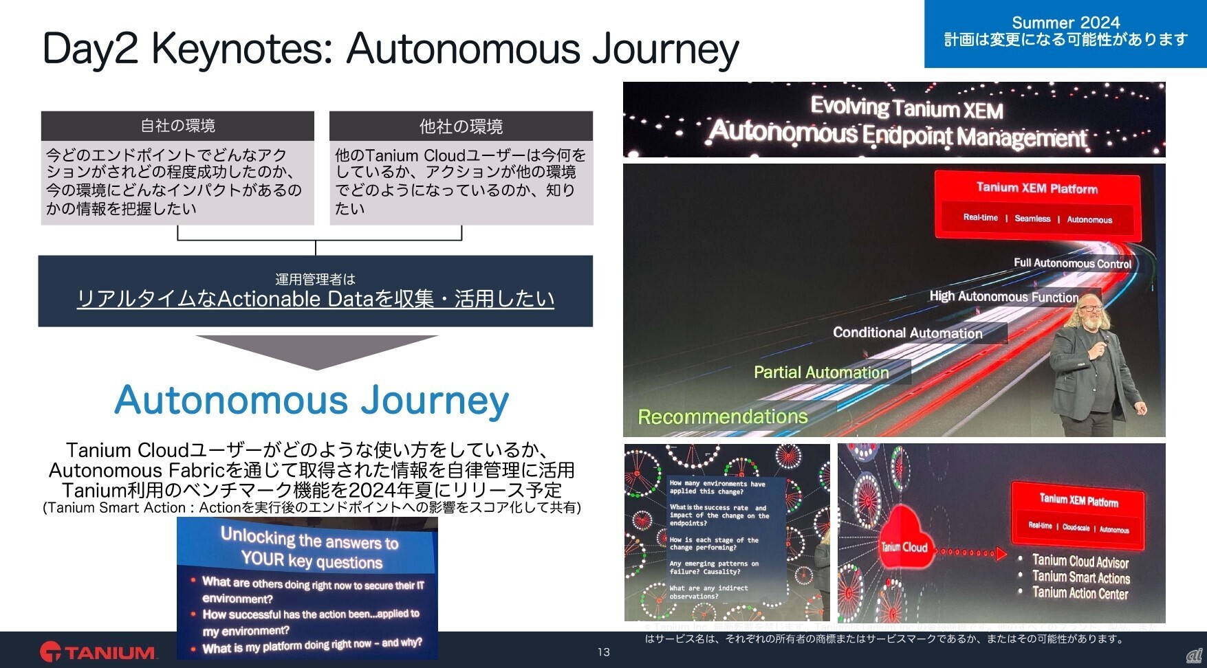 2日目の基調講演で語られた「Autonomous Journey」（提供：タニウム）