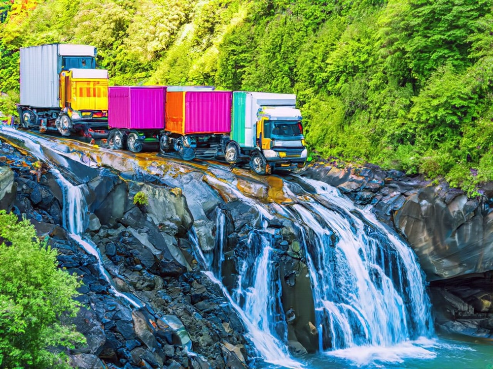 iStock AI生成ツールが生成した滝の上にあるトラックの画像
