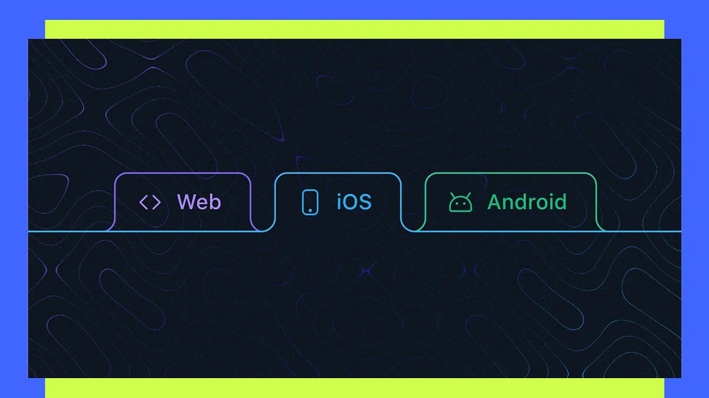 「Web」「iOS」「Android」と表示されたブラウザータブのイラスト