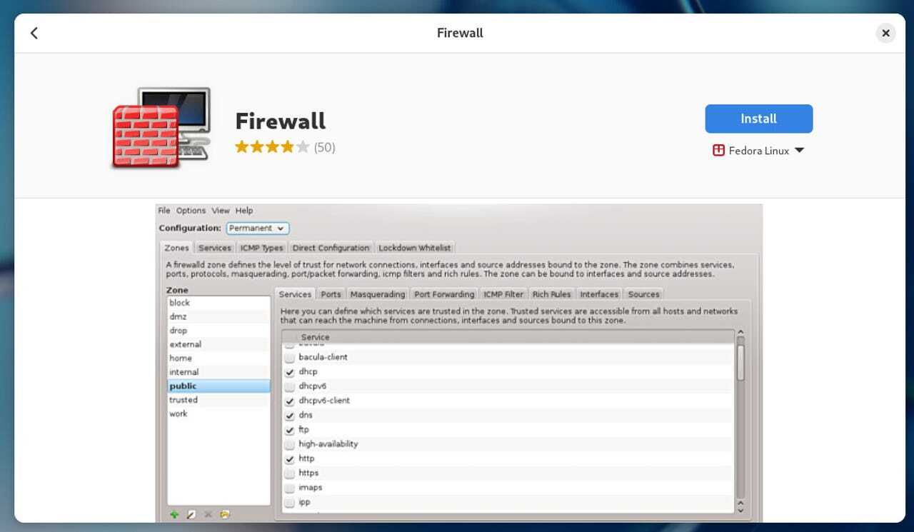 Firewall GUIは、マウスをクリックするだけでインストールできる。提供：Jack Wallen/ZDNET