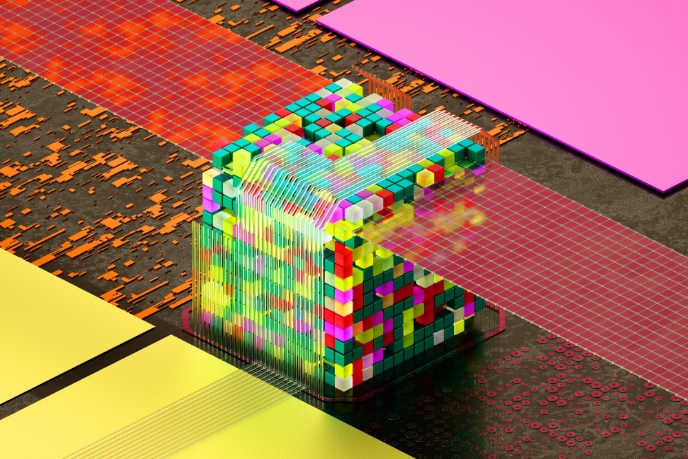 さまざまな色の立方体が組み合わさったイメージ
