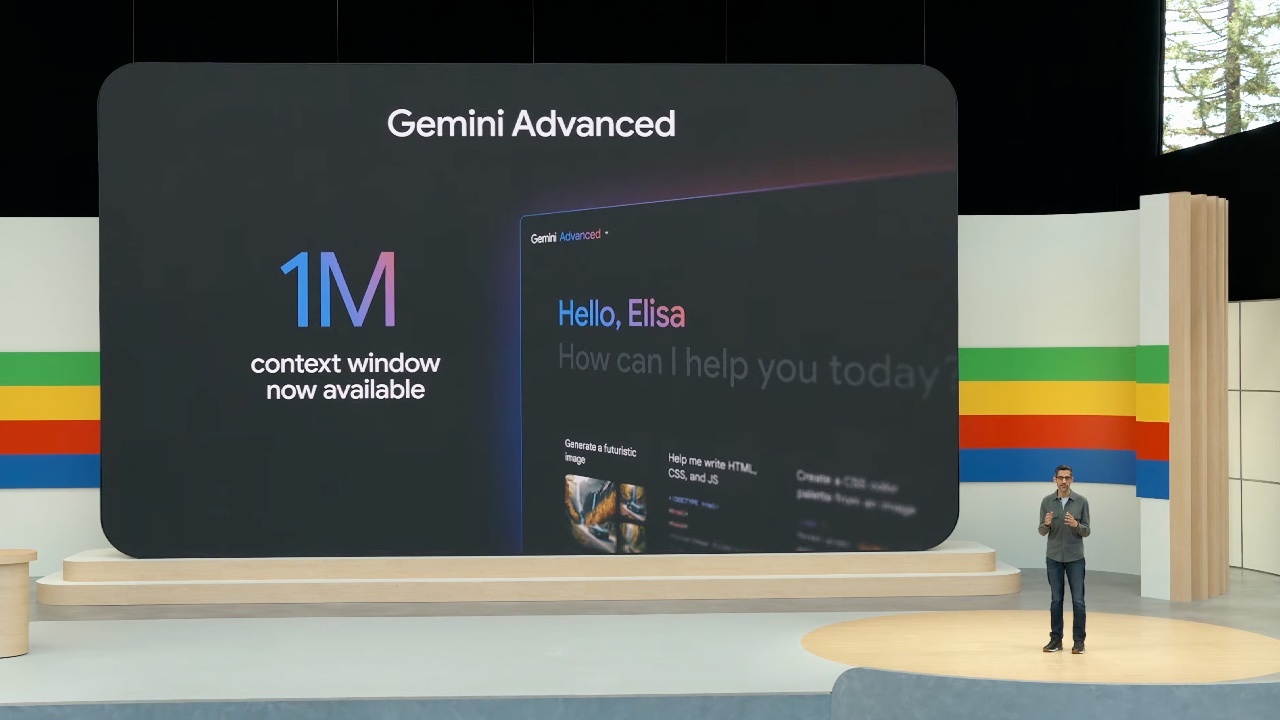 Googleが先ほど、コンテキストウィンドウが100万トークンのモデルで「Gemini Advanced」をアップグレードしたと発表した。近く200万トークンになるという。提供：Google