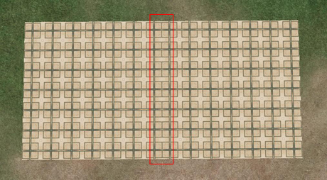 10m×10mのオブジェクトをコピーして2つ並べ、10m×20mの床にしたところ。赤枠内の境界部分で、模様が不規則になっている。