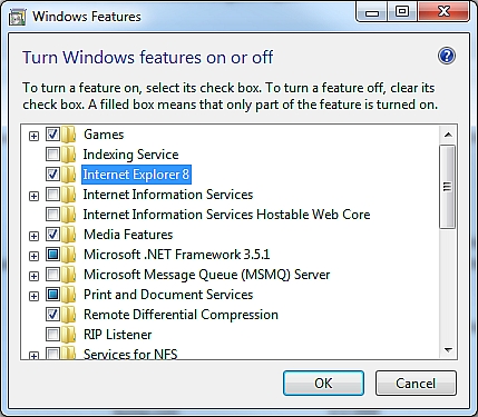 Windows 7の無効化オプション